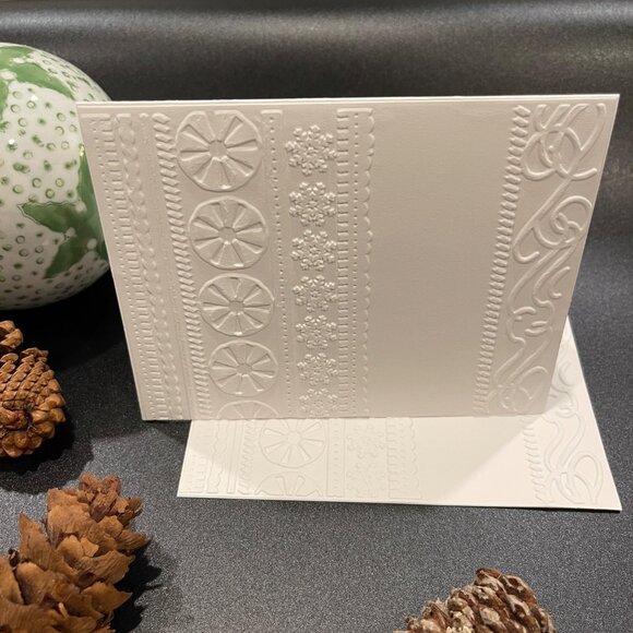 Swirls & Ribbons Embossed Holiday Cards, White Holiday Cards Set, Handmade Elega - Picture 1 of 5